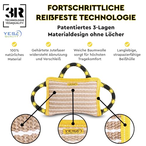 Hundebisskissen 25 x 18 cm mit 3 Nylongriffen, Kauspielzeug für Hunde für Sport und Training, Zerrspielzeug für interaktives Spielen von Yes4Quality