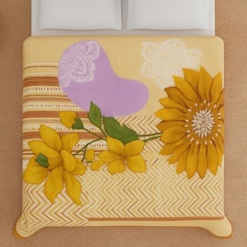 Image of Signature All Season Double Bed Blanket | Super Soft Plush, Lightweight & Cozy | 220 x 240 cm | 2.5 kg | Multi-Color Vibrant Print | Ideal for Winter, AC Use & Gifting (Golden Bloom Elegance)