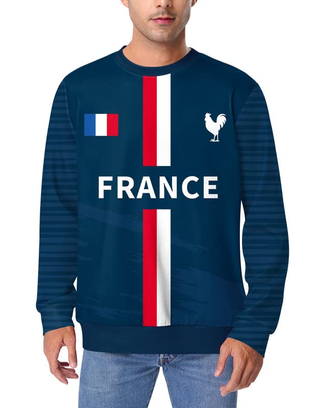 Mainfini Homme France Sweatshirt la Coupe du Monde de Football Manches Longues A3 XXL