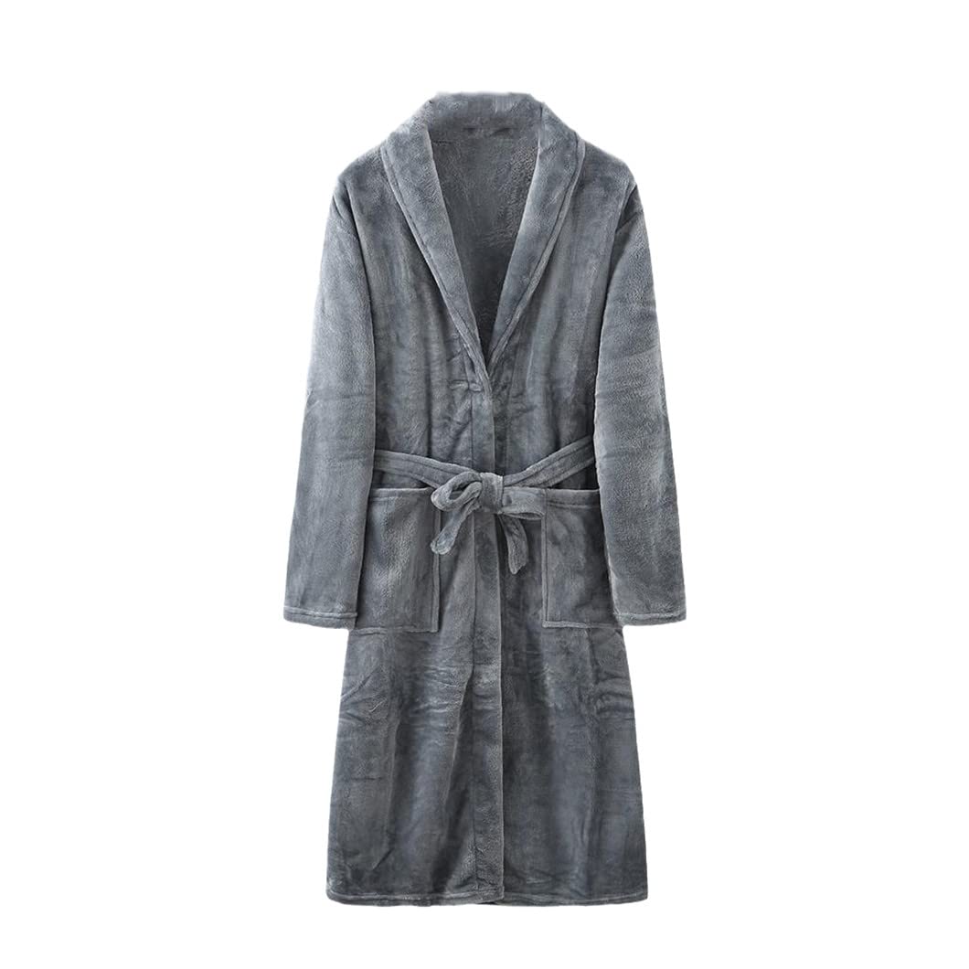 keusyoi Damski zimowy flanelowy szlafrok kimono szlafrok pogrubiony polar koszula nocna z kieszeniami długa bielizna nocna męska bielizna nocna odzież domowa