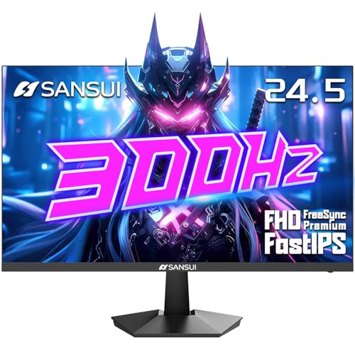 SANSUI Gaming Monitor, 24.5″ 300hz 240hz FHD 1080P 1ms FPS PC Monitor Gaming, HDR, FreeSync, DisplayPort x2 HDMI x2, Fast IPS, 120% sRGB, Audio Jack, VESA Support, Desktop Compatible(ES-G25X1 PRO)