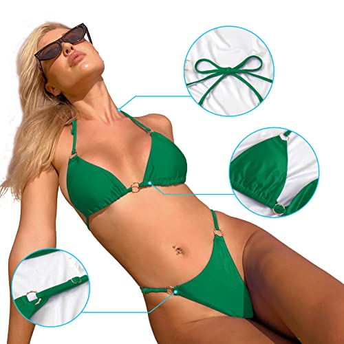 Image of MIKETAI Sexy Bikinis for Women 2 Piece Bikini Spaghetti Strap Swimsuits Solid Color Bathing Swimwear Triangle Bathing Suit