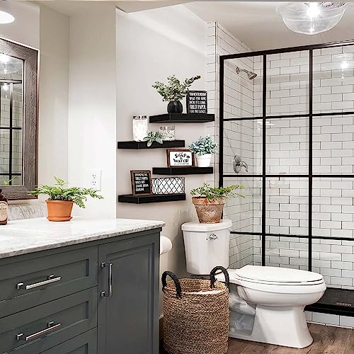Image of QEEIG Floating Shelves for Wall Bathroom Shelf Bedroom Kitchen Living Room Farmhouse Small Book Shelf 16 inch Set of 4, Black (015-B4)