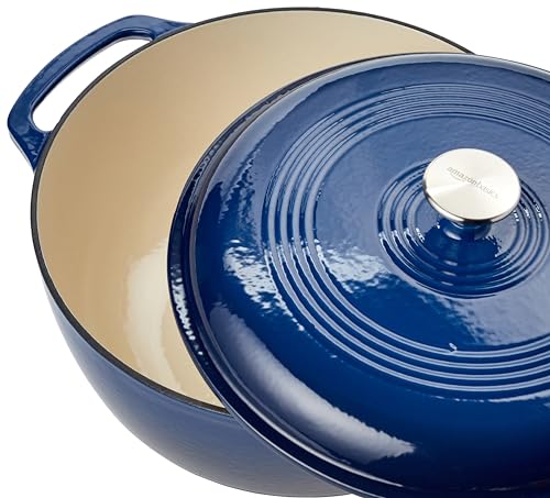 Amazon Basics Enameled Cast Iron Round Dutch Oven with Lid and Dual Handles, Heavy-Duty & Large, 7.3-Quart, Navy - Image 4