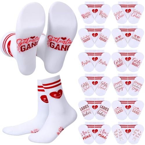 Glitopper 12 Pairs Galentines Day Socks Valentines Crew Socks Gifts for Women Besties Sisters...