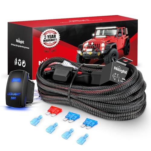 Image of Nilight Off Road LED Light Bar Wiring Harness Kit 12 V 5 Pin Rocker Switch | Laser On /Off Power Relay & Blade Fuse Nylon for 16 AWG 2 Leads on Cars Jeep Boat Trucks