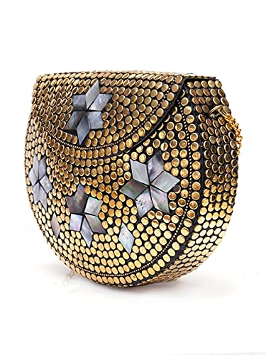 Image of Shakuntala Vintage Clutch - Metal Mosaic Stone & Shell Design Purse - Handmade Women's Handbag