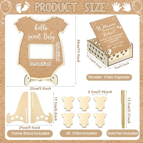 Image of Wenqik 63 Pcs Bodysuit Baby Shower Guest Book Alternatives Set Baby Shower Decorations with Photo Frame Sonogram Frame Keepsake 60 Wood Slices Guest Book for Birthday