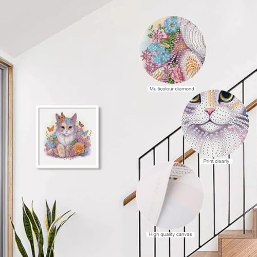 Image of AiYuanzsh 5D Special Shape Diamond Art Kits for Beginners, Cat Diamond Painting Kits for Adults, Crystal Rhinestones Diamond Art for Home Wall Decoration Gift 12x12inch /30x30cm, Animal