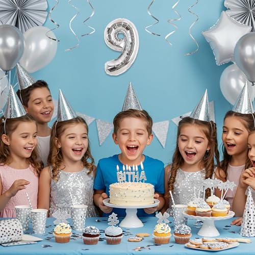 Image of TONIFUL 16 Inch 10 Pcs Fat Silver 0-9 Birthday Number Balloons | Small Custom Digital Mylar Foil Ballons for Birthday Baby Shower Graduation Anniversary 2027 New Year Eve Party Decorations
