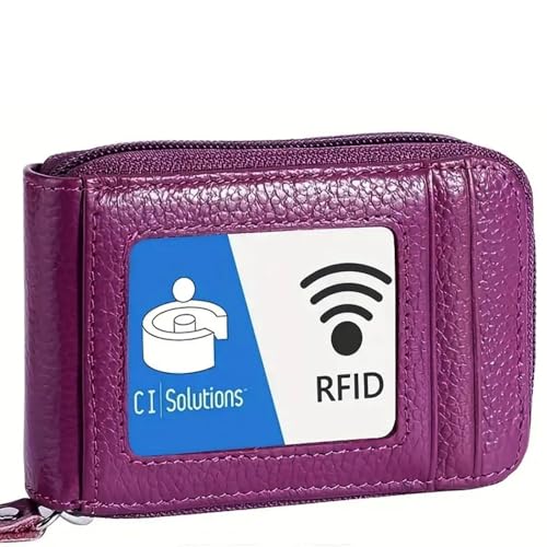 1pc Purple RFID Blocking Card Holder with Zipper, Compact Credit Card Case for Men and Women, Polyester Lined, Modern Design, Credit Card Storage2