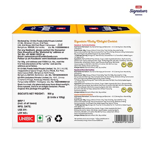 Image of Unibic Signature Collection Cookies | Nutty Delight Combo | Cashew Nut, Choco Nut & Fruit & Nut Cookies | Family Snacks Biscuit | 900gm (Pack of 2)
