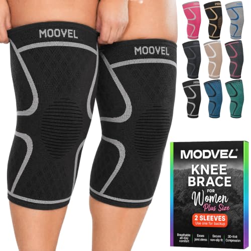 Image of Modvel 2 Pack Knee Brace for Women - Knee Support for Walking, Knee Compression Sleeves for Pain Relief, Knee Sleeves for Women, Knee Brace for Sports, Workouts & Arthritis