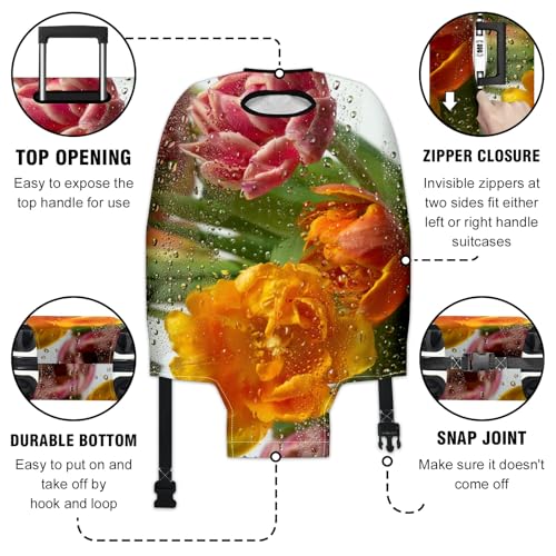 Travel Luggage Cover Suitcase Protector Scratch-Resistant Fit Not Included Suitcase Flowers Behind Condensed Glass M-22-24in3