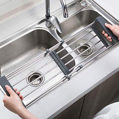 VOXER-Dish-Drainer-Dish-Rack-for-Kitchen-Vegetables-and-Fruits-Adjustable-Stainless-Steel-Expandable-Kitchen-Sink-Washing-Drying-Basket-Kitchen-Sink-Organizer-Tray-Standard