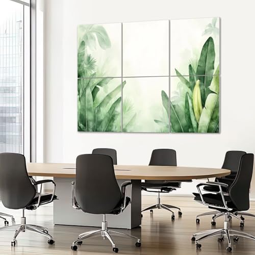 6 Pack Paneles Acústicos Artísticos Absorbentes de Sonido Hojas Tropicales Botánicas Verde y Amarillo Paneles Decorativos Autoadhesivos para Estudios y Oficina 72"x48" miniatura 7