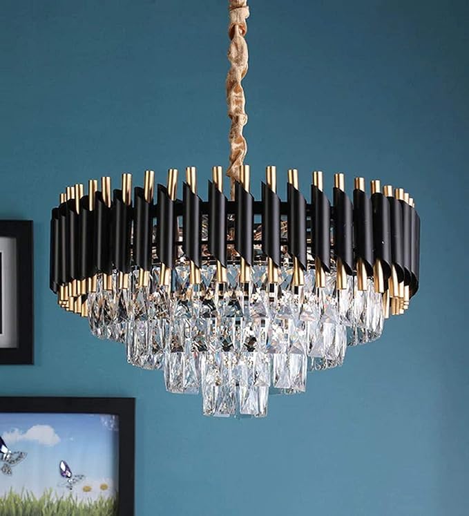 JAGAT JANNI ENTERPRISES || Black Mamba Chandelier with Stainless Steel Tube Crystal Chandelier,Black Gold + Free USB Gift + 3 Color LED Light (600mm)-image-10