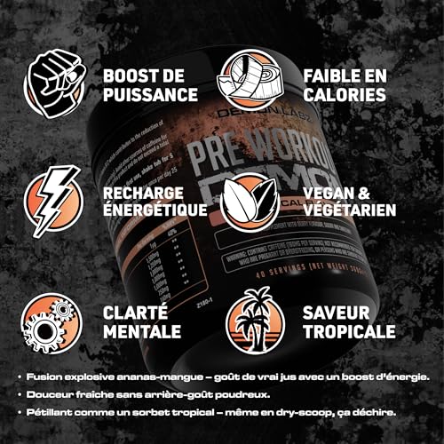 Pre Workout Demon – Booster Pré-Workout Puissant avec Créatine, Caféine & Vitamine B12 – Saveur Tropicale – 360g – 40 Doses – Image 3