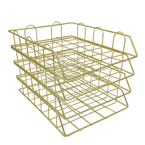 JIARI 4 Tier Desktop Office Document Letter Tray Files Holder Organizer (Gold)