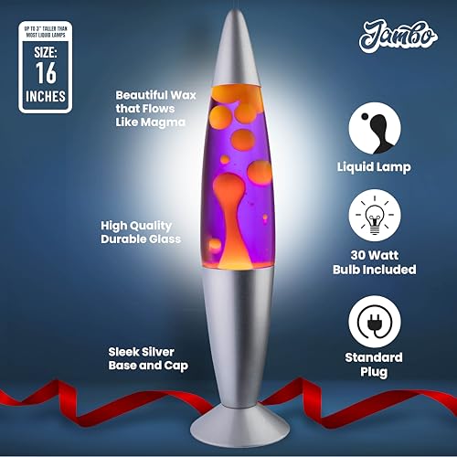 Image of JAMBO 16 inch Beautiful Lamp- Purple with Yellow /Orange Wax, Relaxing Liquid Light, Night Light Nightlight, Home Decor Living Room Office Bedroom Lamp for Adults Teens Kids Magma Motion