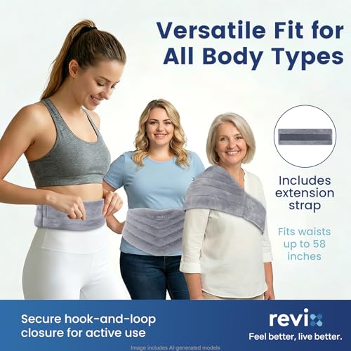 Image of REVIX Microwave Heating Pad for Back Pain Relief, Hands-Free Wearable Microwavable Waist Wrap with Moist Heat, Unscented Hot or Cold Therapy Pack with Flaxseed and Clay Beads for Cramps, Gray