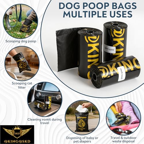 Image of Dog Poop Bags, Dispenser, and Stainless-Steel Holder, (Writable Pet ID Tag) Walking and Training Puppy Accessories, Hands-Free Carrier, Supports Small, Medium, Large Breeds, 37 Rolls