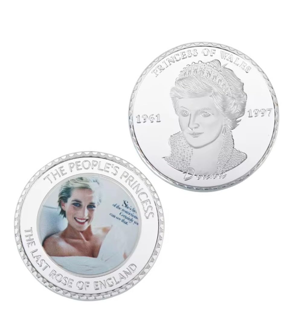Minhbder Gold/Silver Commemorative Coins Princess Diana Plated Coins The Last Rose Of England Challenge Coin Souvenir Gift Collectibles