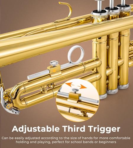 vangoa bb trumpet brass standard gold trumpet instrument for student school band orchestra adult kid beginner with hard case stand cleaning kit white gloves valve oil and 7c mouthpiece