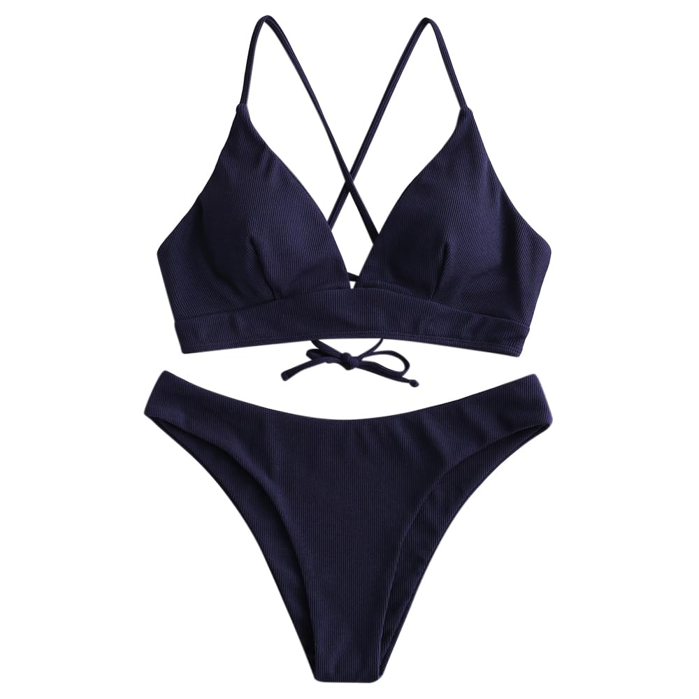 ZAFUL Bikini Set Imbottito con Spalline Incrociate Slip Stampa Floreale per Donna