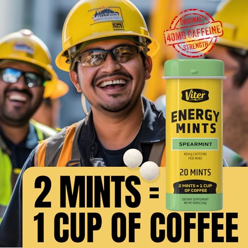 Image of Viter Energy 40mg Caffeine Mints - Sugar Free, B Vitamins, Vegan, Boosts Fast Energized Alert Focus, Caffeinated Nootropic Supplement Pills (Spearmint Flavor, 20pcs, 6 Pack, 120pcs Total)