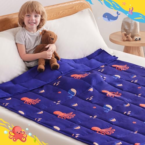 anfie Weighted Blanket Kids (40"x60" 5lbs), Weighted Blanket Cooling Blanket for Sleeping,Throw Size Breathable Blanket with Premium Glass Bead(Blue Ocean)