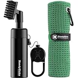 Handy Picks Golf Club Cleaner with Water, Spray Water Bottle Holds 5.5 OZ Water with Heavy Duty Metal Retractable Magnetic Clip, Waffle Microfiber Golf Towel, Ideal Golf Water Brush Combo Kit Green