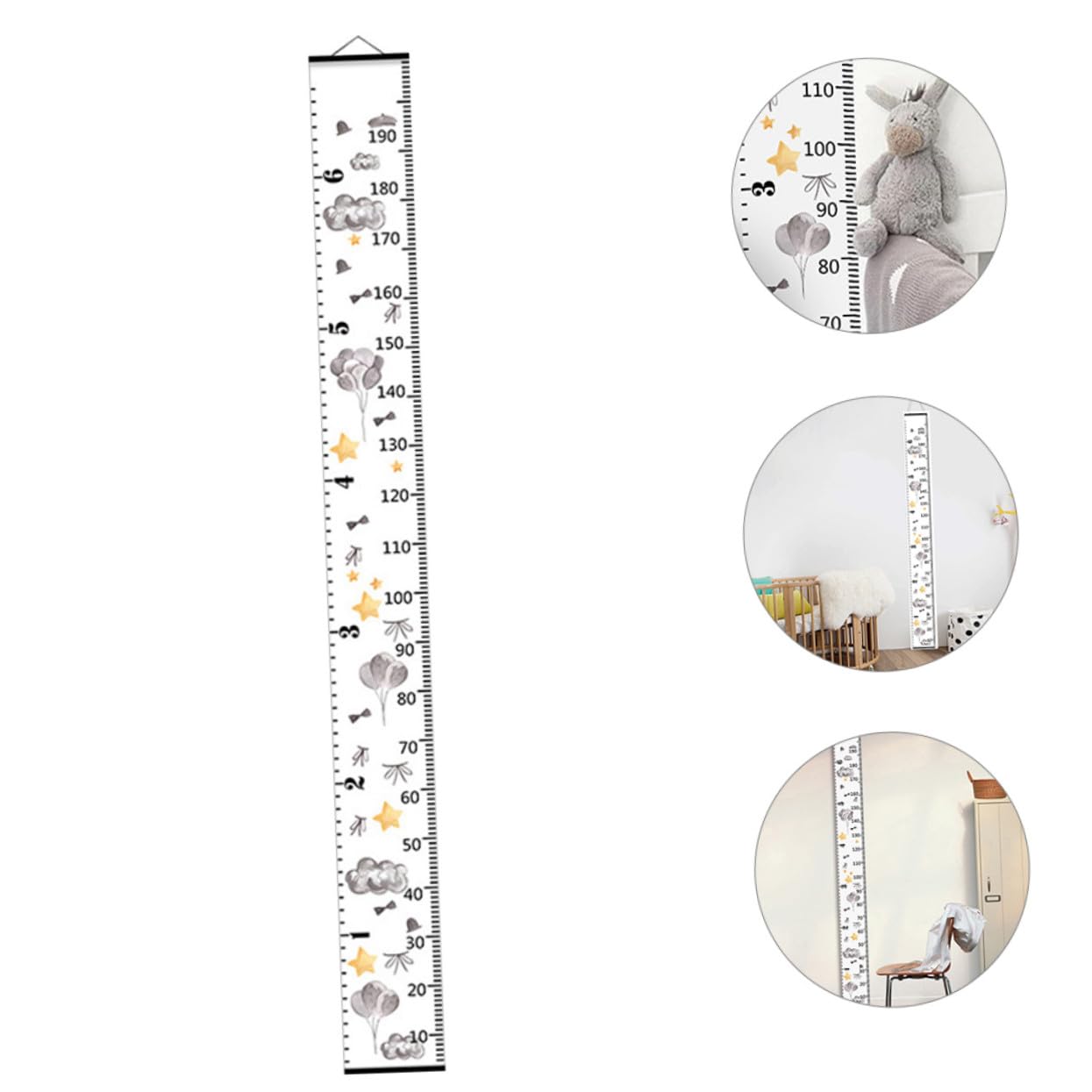 Growth Chart Canvas Ruler for Boys and Height Measurement Hanging Wall Decor for Nursery and Bedroom Black Height Tracker