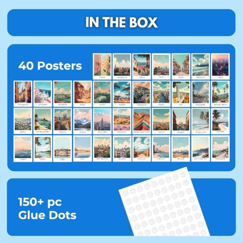 Image of auraposter Vintage Travel Wall Collage Kit (Set of 40) - 4 x 6 Inches Posters for Wall Decoration - Wall Art for Bedroom, Living Room, Office, Dorm Room | Glue Dots Included