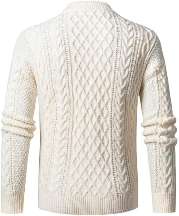 Men's Winter Twist Loose Sweater Long Sleeved Knitted Sweater Round Neck Casual Sweater Gray