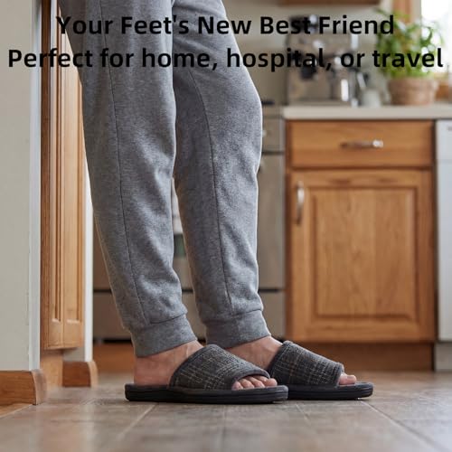 Image of Men's Comfort Open Toe Slippers, Upgraded 60D Memory Foam Bedroom Slip on