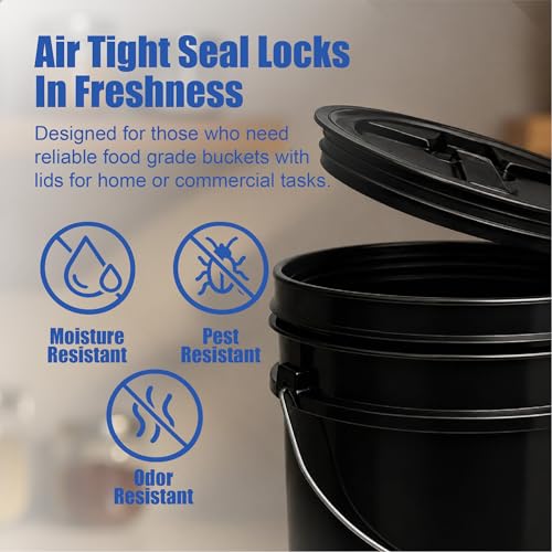 Image of ePackageSupply 5 Gallon Bucket - Food Grade w /Lid BPA-Free, Black /Black, 1 | Airtight Gamma Seal Screw-On Lid, Heavy-Duty 90 Mil HDPE Plastic, Food Safe and Durable Container, Bulk Storage, Made in USA
