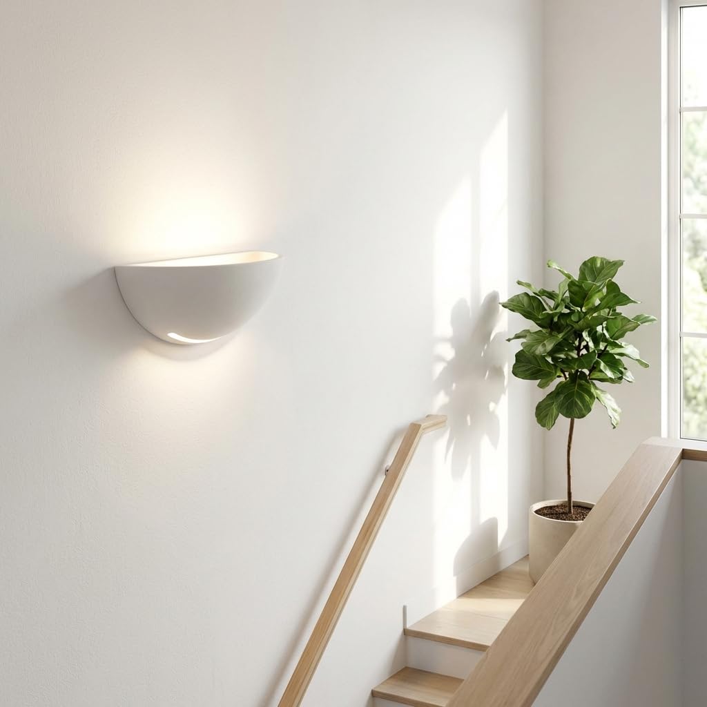 MAKA Applique Lampada da Parete in Gesso Luna Bianca, doppia luce attacco r7S max 50W(lampadina non inclusa),verniciabile per interni ideale per scale, soggiorno, cucina, ingresso