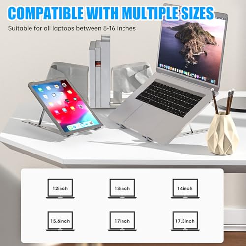 Bouncy Laptop Stand for Desk, Adjustable Alloy & Silicone Holder, Ventilated Cooling Riser for 8-16" Laptops & Tablets, Anti-Slip, 6-Position Folding Design for Improved Posture & Comfort. - Image 7
