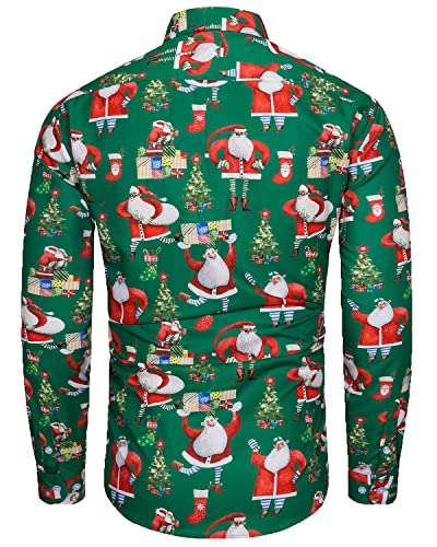 Funky Mens Ugly Christmas Shirt Long Sleeve Santa Claus Funny Button Down Shirt for Holiday Party2