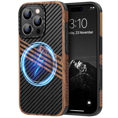 Coque iPhone 16 Pro MagSafe anti-rayures bois cuir TENDLIN