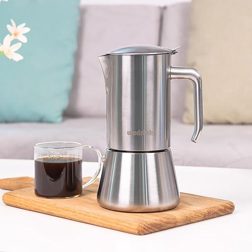 Miniatura 6 de wedrink Cafetera de café expreso, 9 tazas de café expreso, olla moka de acero inoxidable para estufas de greca, inducción, eléctricas y de gas (15