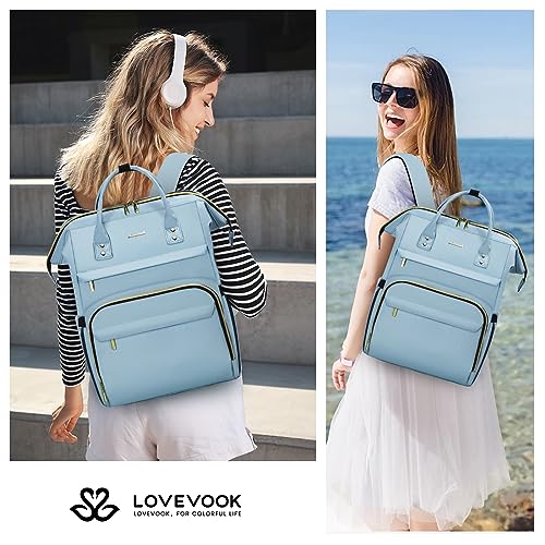 Image of LOVEVOOK Laptop Backpack for Women,17 Inch Professional Womens Travel Backpack Purse Computer Laptop Bag Nurse Teacher Backpack,Waterproof College Work Bags Carry on Back Pack with USB Port,Sky Blue