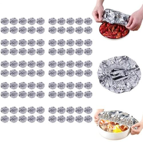 100 Piezas Cubierta Para Alimentos De Papel De Aluminio, Láminas Aislantes Reutilizables De Papel De Aluminio, Tapa Aislante Elástica Reutilizable, Para Cuencos Conservar Frescura, Para Hogar, Cocina
