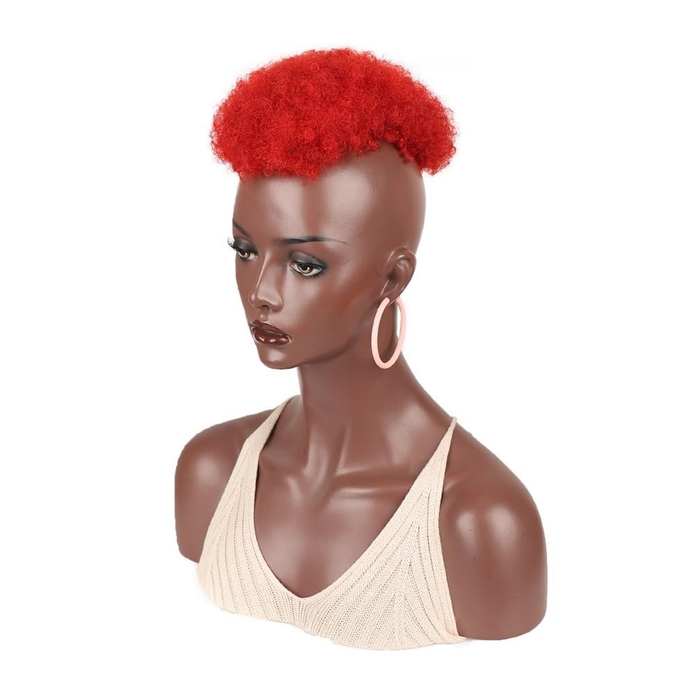 xiuling4568 Synthetic Hairpiece Short Afro Curly Wigs,Clip On Hair Topper Wigs Women Man's for Bald Head Thinning Hair Hairs Extensions(RED)
