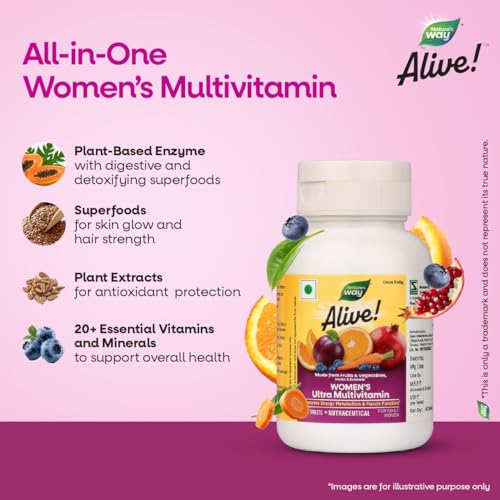 Image of Nature's Way Alive Women's Ultra Multivitamin - Daily Whole-Food Nutrition from 32+ Fruits & Veggies | Hormone, Immunity & Metabolism Support | Digestive Enzymes | 100% RDA of 19+ Vitamins & Minerals | 60 Tablets