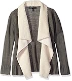 Derek Heart Girls' Big Long SLV Mixed Stitch Open Frt Cozy W/Sherpa Collar