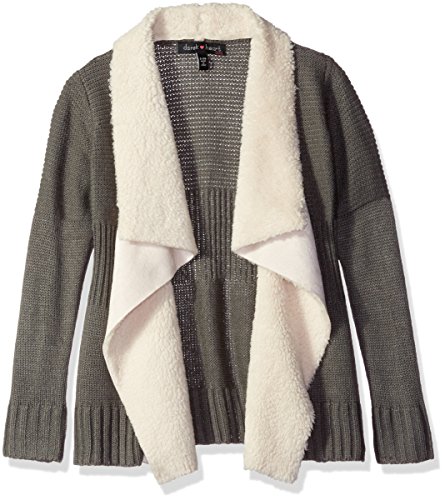 Derek Heart Girls' Big Long SLV Mixed Stitch Open Frt Cozy W/Sherpa Collar