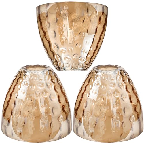 GoldSwift 3 Pack Amber Hammered Bell Shade Glass Lamp Shade Replacement for Lighting Fixture, 5.9