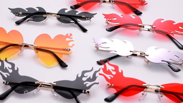 NEW - Flame X Sunglasses Bold Fire Flaming Shape Mirrored Lens Rimless Flames  main image 3